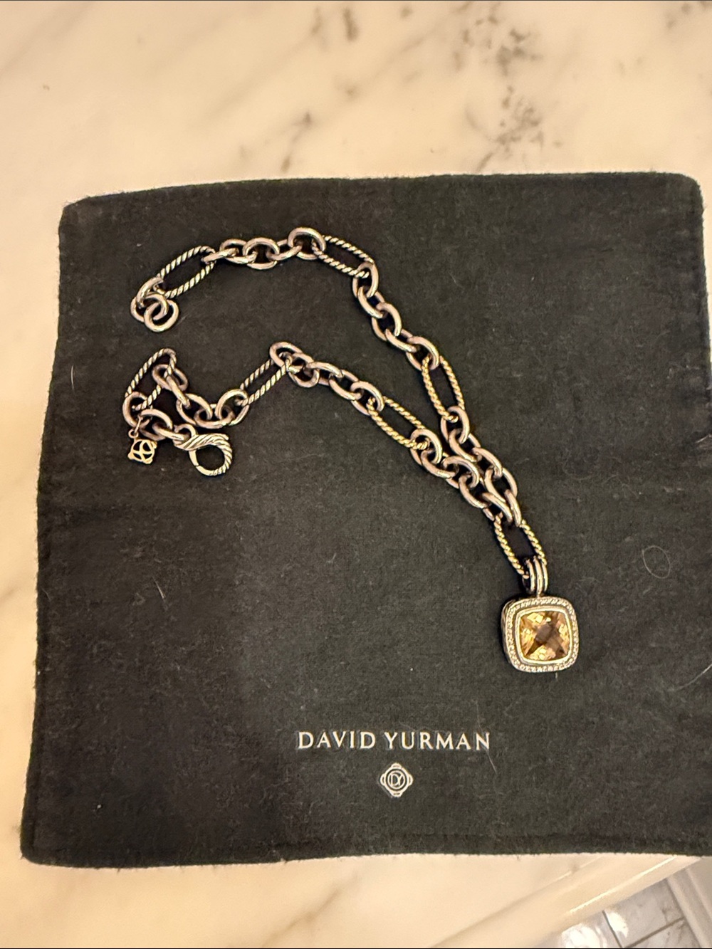David Yurman champagne Citrine Cable-Style Pendant Necklace with Gold Accents